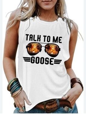 Talk To Me Goose White Graphic Muscle Tee
